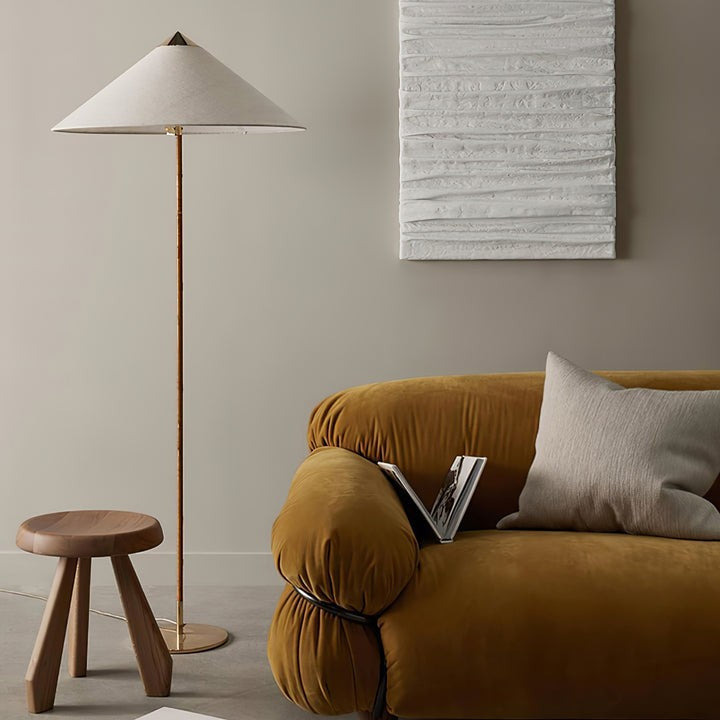 Rattan Stem Floor Lamp with White Fabric Shade