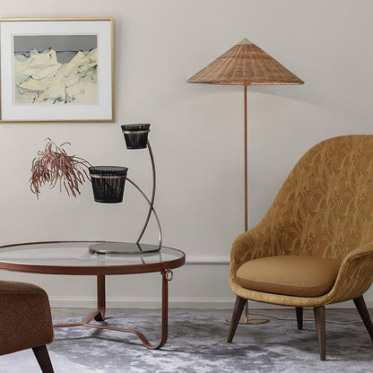 Rattan Stem Floor Lamp with White Fabric Shade