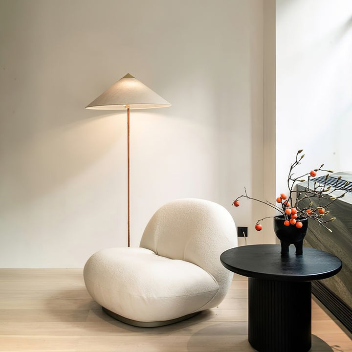 Rattan Stem Floor Lamp with White Fabric Shade