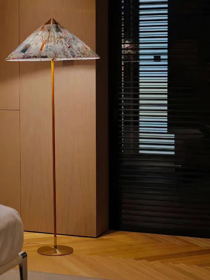 Rattan Stem Floor Lamp with White Fabric Shade
