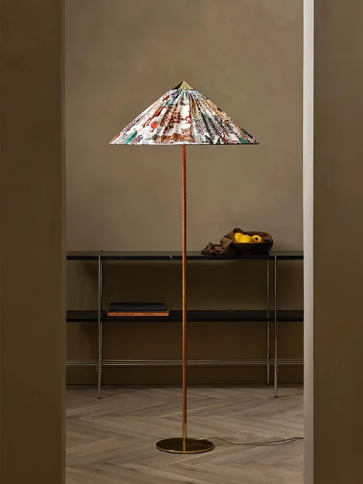 Rattan Stem Floor Lamp with White Fabric Shade
