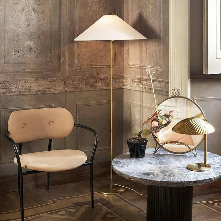 Rattan Stem Floor Lamp with White Fabric Shade