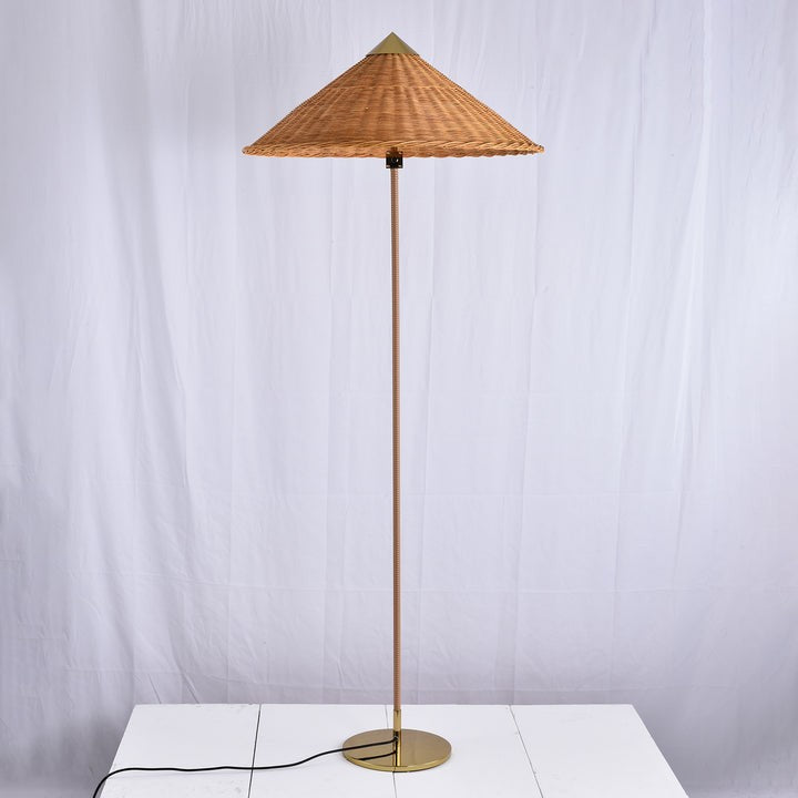 Rattan Stem Floor Lamp with White Fabric Shade