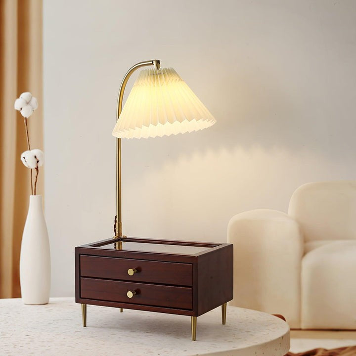 Reclaimed Wood Table Lamp with Drawer Storage