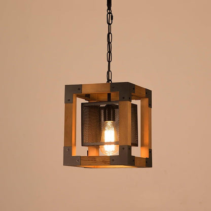 Rectangular Wood & Metal Kitchen Island Pendant Light
