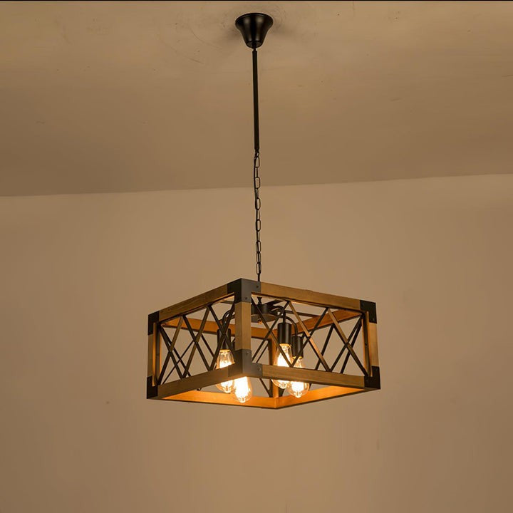 Rectangular Wood & Metal Kitchen Island Pendant Light