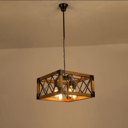 Rectangular Wood & Metal Kitchen Island Pendant Light