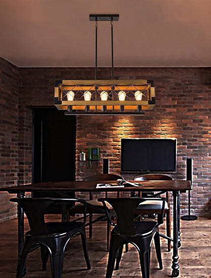 Rectangular Wood & Metal Kitchen Island Pendant Light