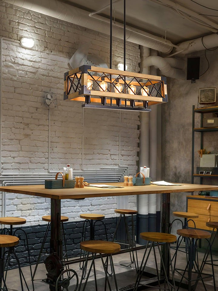 Rectangular Wood & Metal Kitchen Island Pendant Light