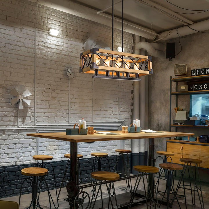 Rectangular Wood & Metal Kitchen Island Pendant Light