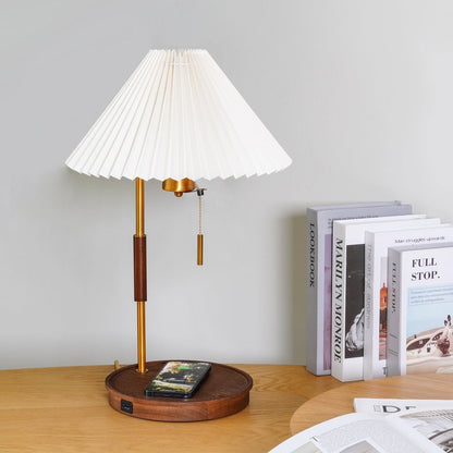 Retro Mahogany Table Lamp with Brass Accent