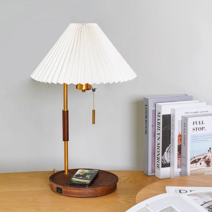 Retro Mahogany Table Lamp with Brass Accent