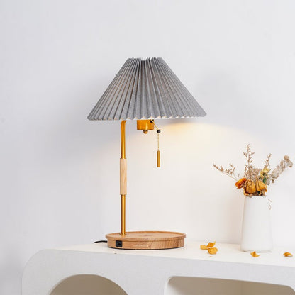 Retro Mahogany Table Lamp with Brass Accent