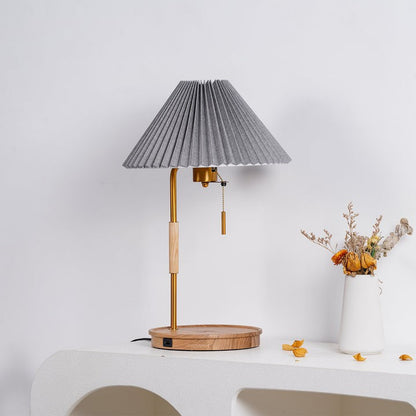 Retro Mahogany Table Lamp with Brass Accent