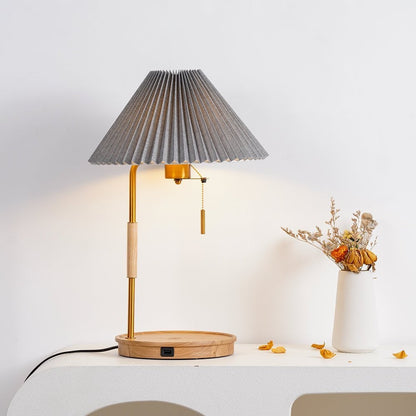 Retro Mahogany Table Lamp with Brass Accent