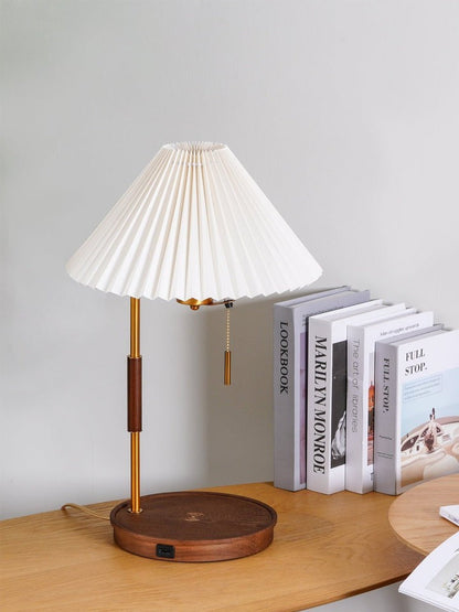 Retro Mahogany Table Lamp with Brass Accent
