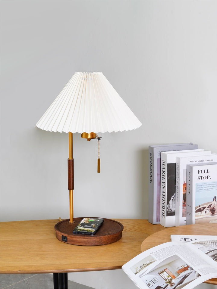 Retro Mahogany Table Lamp with Brass Accent