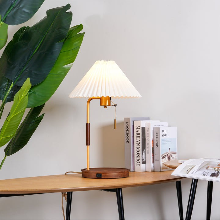 Retro Mahogany Table Lamp with Brass Accent