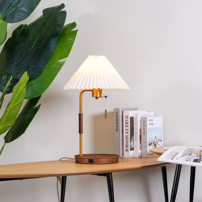 Retro Mahogany Table Lamp with Brass Accent
