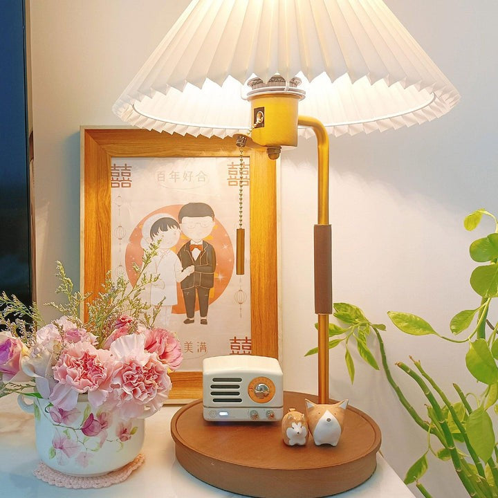 Retro Mahogany Table Lamp with Brass Accent