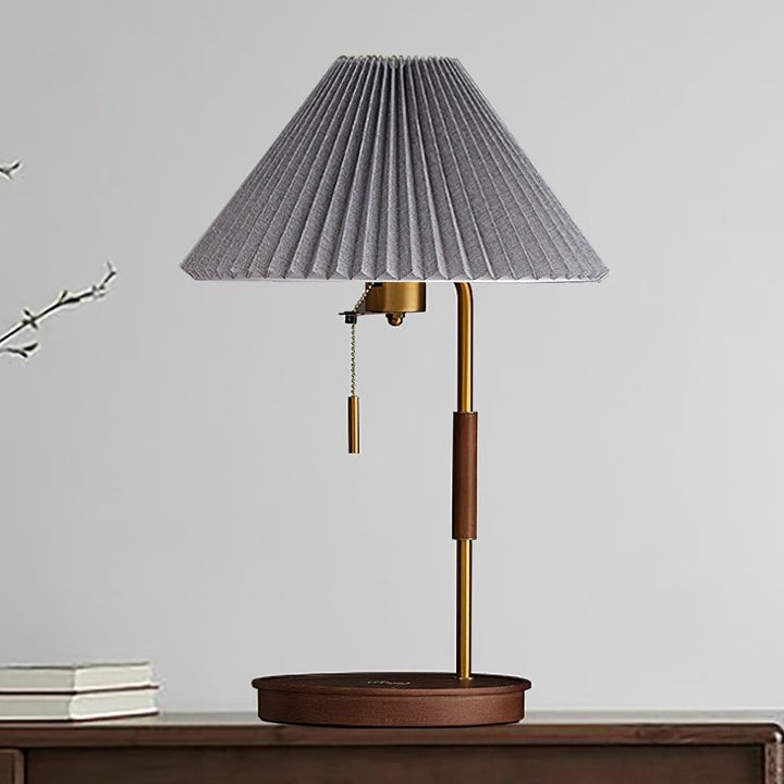 Retro Mahogany Table Lamp with Brass Accent