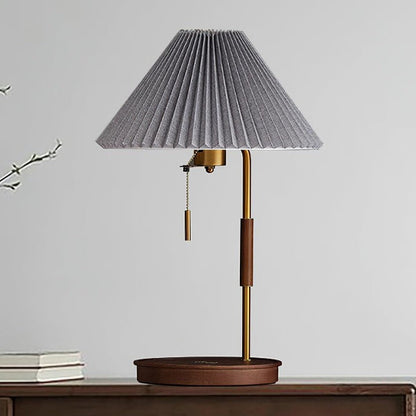 Retro Mahogany Table Lamp with Brass Accent