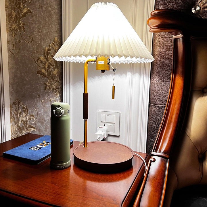 Retro Mahogany Table Lamp with Brass Accent