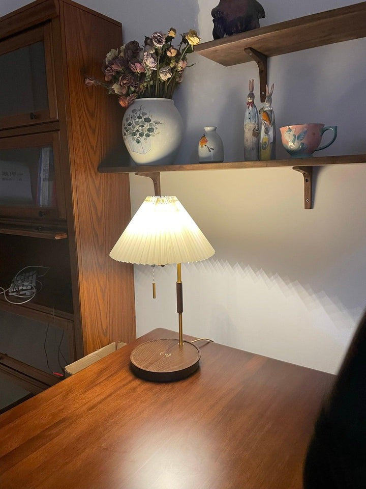 Retro Mahogany Table Lamp with Brass Accent