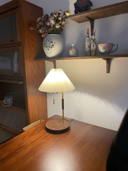 Retro Mahogany Table Lamp with Brass Accent