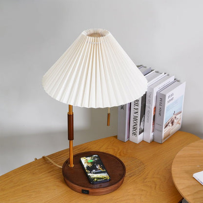 Retro Mahogany Table Lamp with Brass Accent