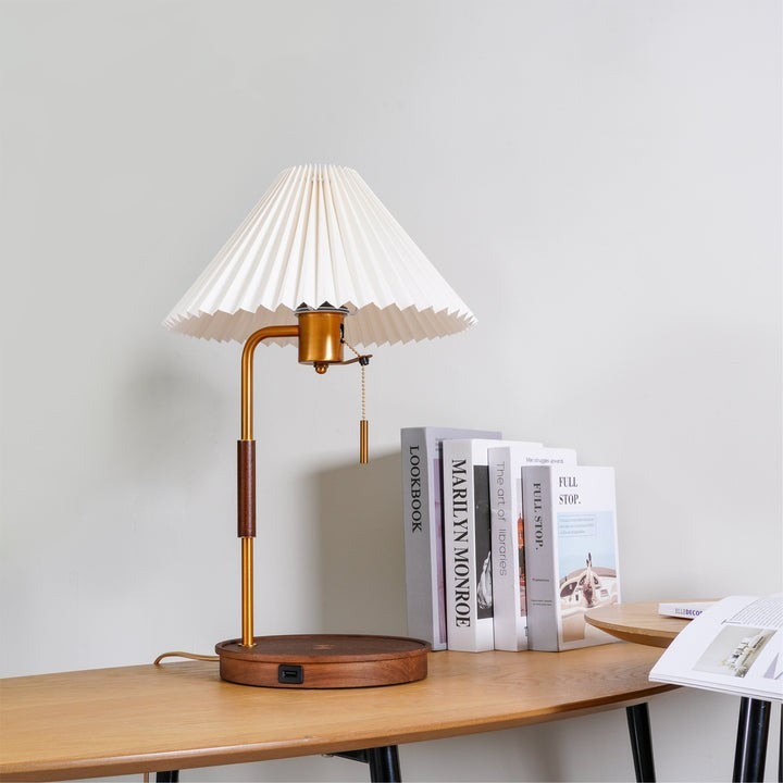 Retro Mahogany Table Lamp with Brass Accent