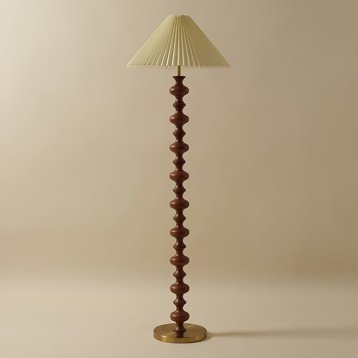 Rhythmic Sculpted Wooden Floor Lamp with Pleated Shade