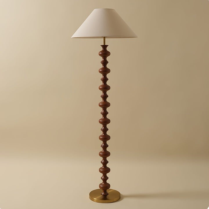 Rhythmic Sculpted Wooden Floor Lamp with Pleated Shade
