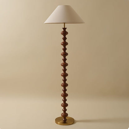 Rhythmic Sculpted Wooden Floor Lamp with Pleated Shade
