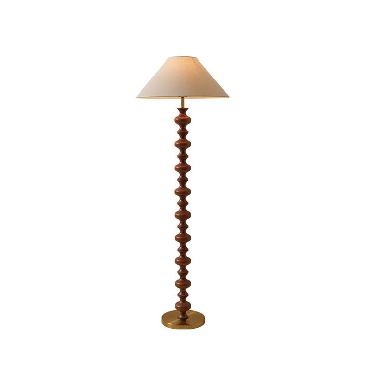 Rhythmic Sculpted Wooden Floor Lamp with Pleated Shade