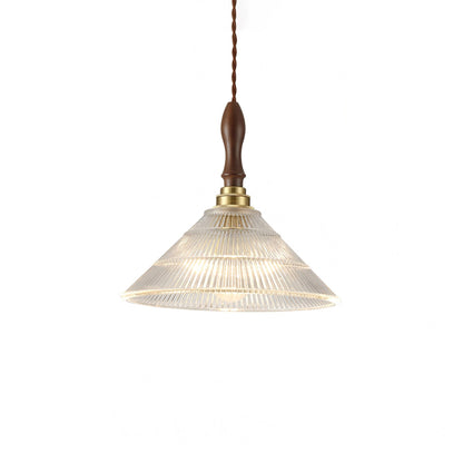 Ripple Glass Pendant Ceiling Light with Wood Accents