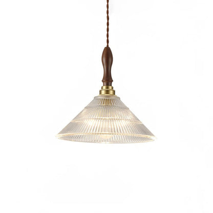 Ripple Glass Pendant Ceiling Light with Wood Accents