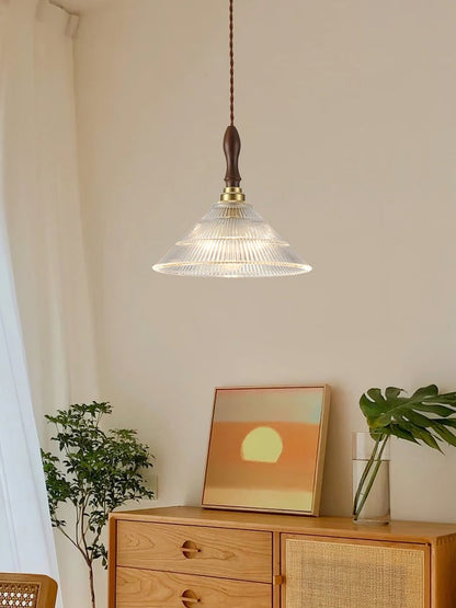 Ripple Glass Pendant Ceiling Light with Wood Accents