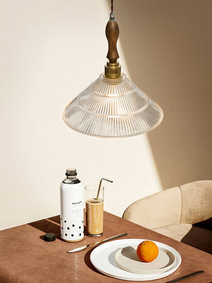 Ripple Glass Pendant Ceiling Light with Wood Accents