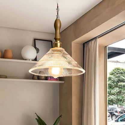 Ripple Glass Pendant Ceiling Light with Wood Accents