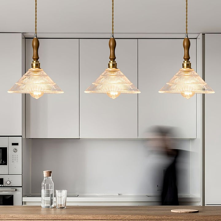 Ripple Glass Pendant Ceiling Light with Wood Accents