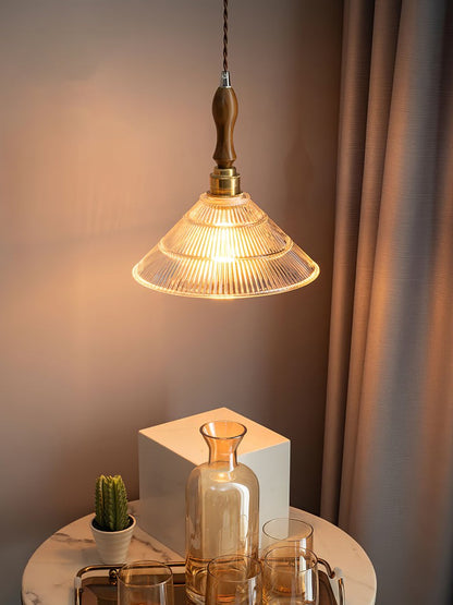 Ripple Glass Pendant Ceiling Light with Wood Accents