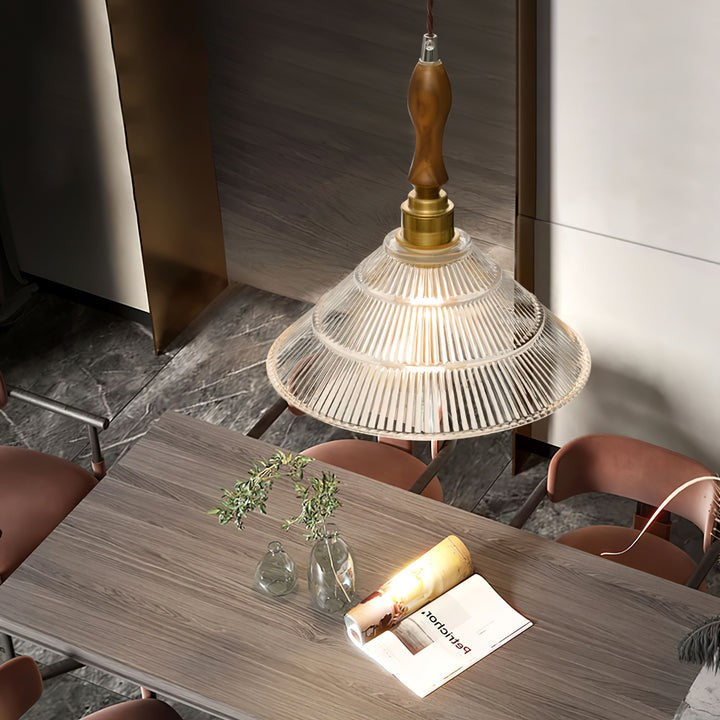 Ripple Glass Pendant Ceiling Light with Wood Accents