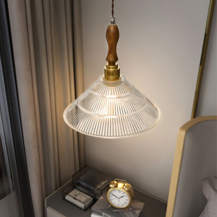 Ripple Glass Pendant Ceiling Light with Wood Accents