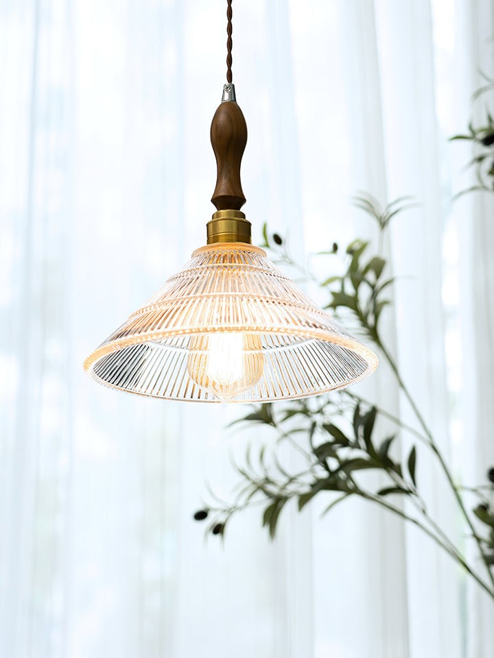 Ripple Glass Pendant Ceiling Light with Wood Accents