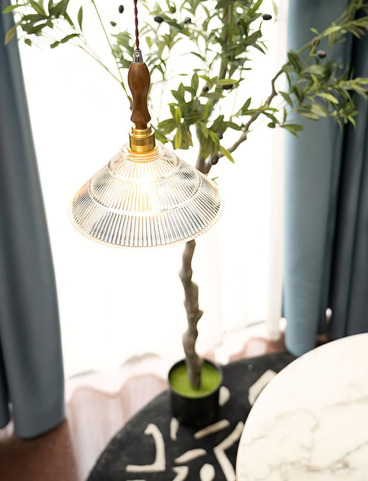 Ripple Glass Pendant Ceiling Light with Wood Accents