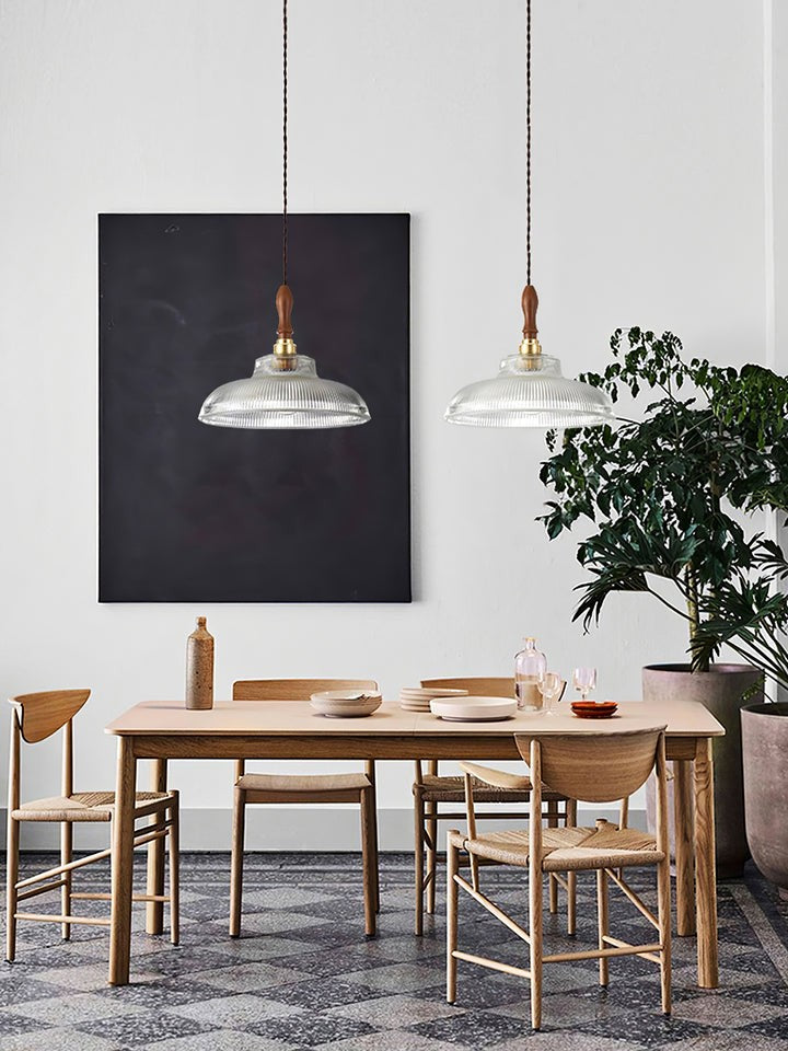 Ripple Glass Pendant Ceiling Light with Wood Accents