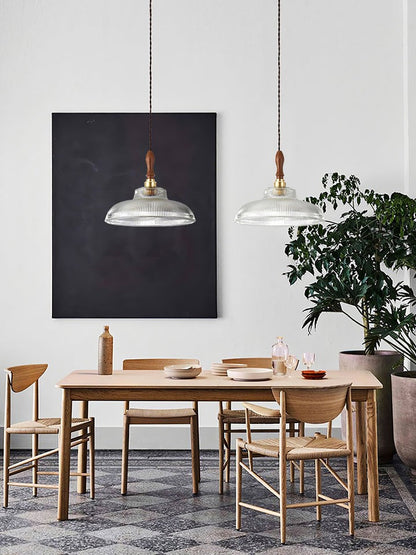 Ripple Glass Pendant Ceiling Light with Wood Accents