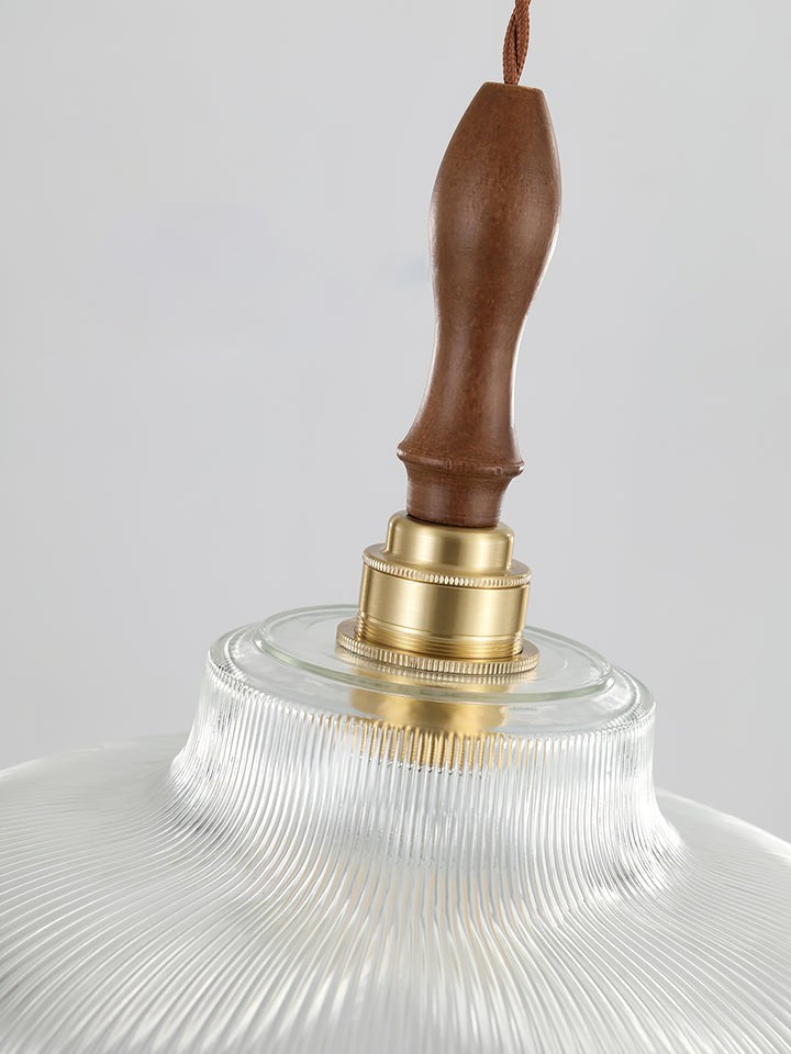 Ripple Glass Pendant Ceiling Light with Wood Accents