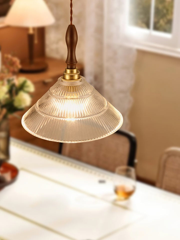 Ripple Glass Pendant Ceiling Light with Wood Accents